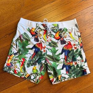 Tropical Parrot Print Swim Shorts